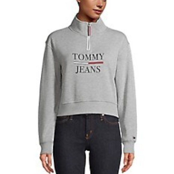 Tommy Jeans Half-Zip Logo Cropped Pullover Large - Picture 1 of 10